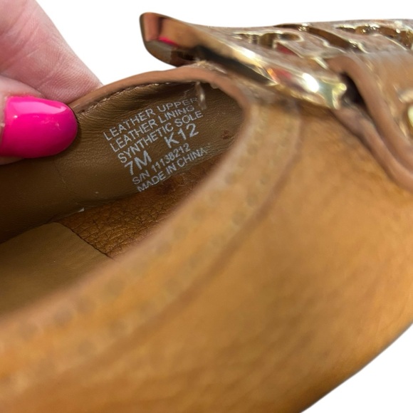 Tory Burch Tan Leather Amanda Open Toe Demi Wedge Sandals Size 7M - Picture 7 of 9